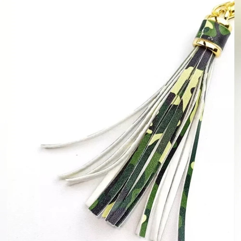Faux leather camo tassel keychain